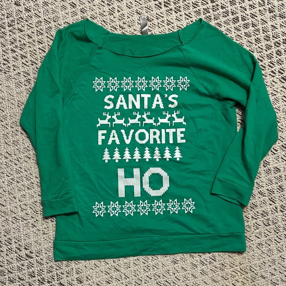 Ugly Christmas Sweater Santa’s Ho off shoulder